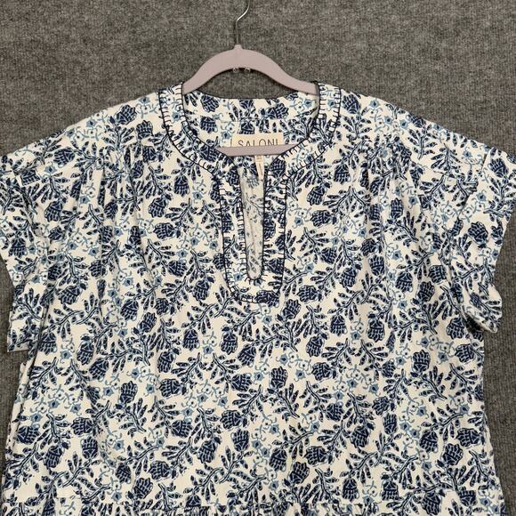 Saloni Size 10 Ashley Babydoll Mini Dress White Cotton Floral Print Cap Sleeves - Picture 5 of 13